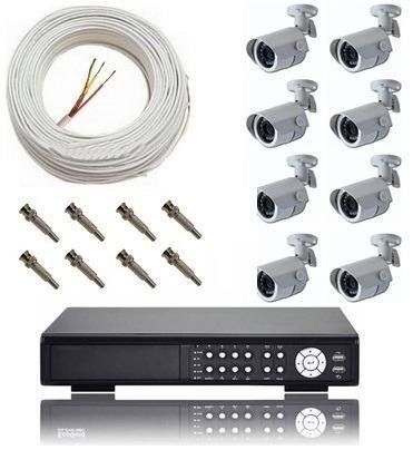 Kit Dvr 8ch+ 8 Cameras Infra+ 8 Fonte+cabo+ 1 Hd 1tera + Bnc
